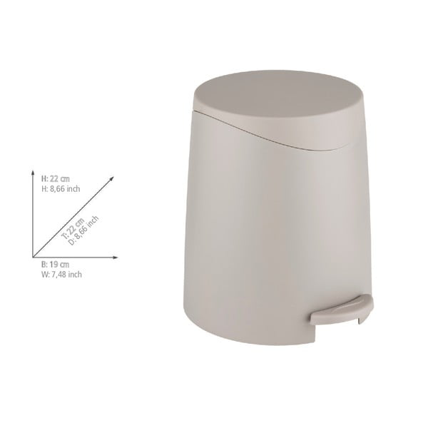 Taupe nášlapný plastový odpadkový koš 3 l Portes – Allstar-image-3