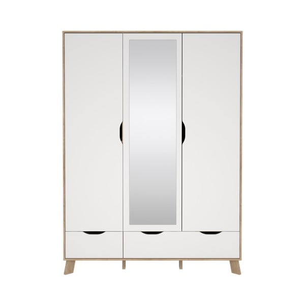 Bílá/v přírodní barvě šatní skříň v dekoru dubu se zrcadlem 147x201x58 cm Ikast – Tvilum