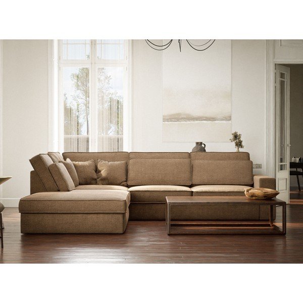 Světle hnědá žinylková rohová pohovka (levý roh/do L) Kirou – Maison de Rêve-image-4