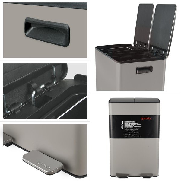 Taupe ocelový odpadkový koš 2x30 l na tříděný odpad/nášlapný   Aliya – Spirella-image-4
