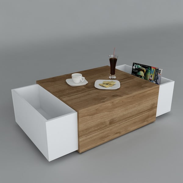 Konferenční stolek Volume White/Walnut, 61x110x31 cm