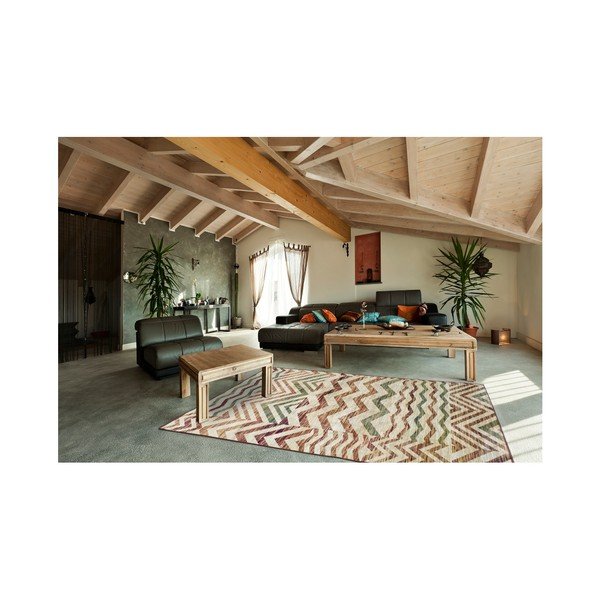 Béžovo-vínový koberec z viskózy Universal Belga Zig Zag, 70 x 220 cm-image-2