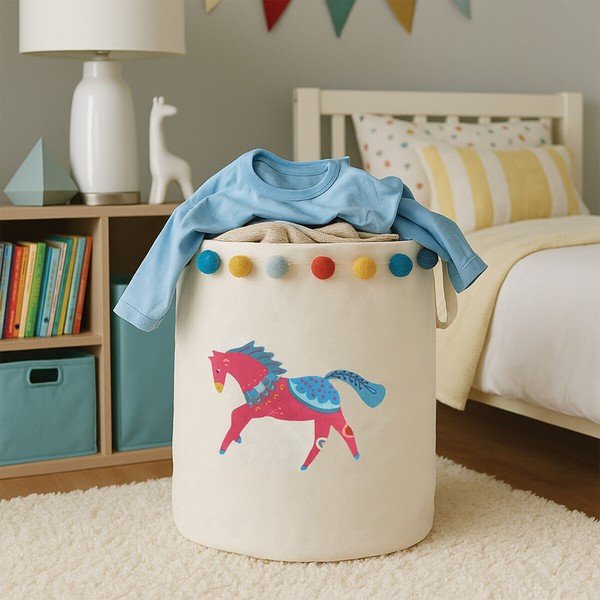 Bílý látkový dětský koš na hračky ø 38x48 cm Mimo Eclectic Horse – Premier Housewares-image-2