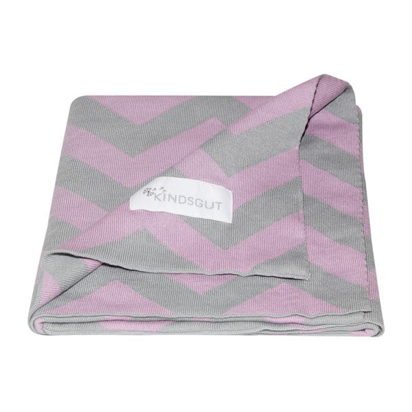 Růžovo-šedá bavlněná dětská deka Kindsgut Zigzag, 80 x 100 cm