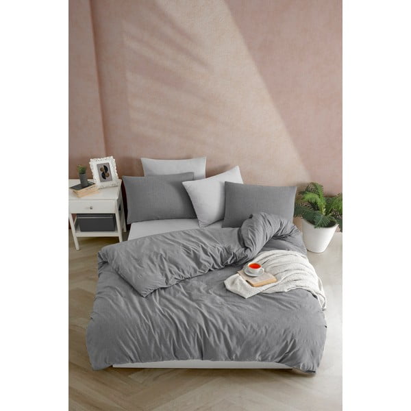 Antracitové povlečení na jednolůžko 140x200 cm Yarn Dyed – Mijolnir