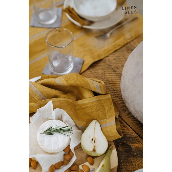 Lněný ubrus 140x140 cm Amber Bronze Stripes – Linen Tales-image-3