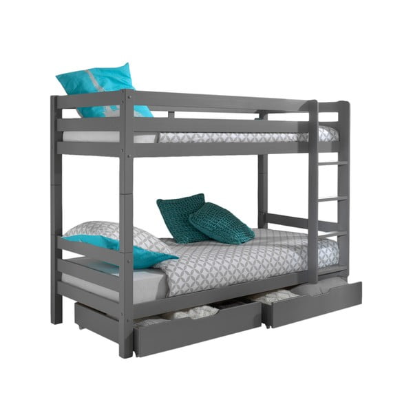 Šedá patrová dětská postel z borovicového dřeva s úložným prostorem 90x200 cm PINO – Vipack