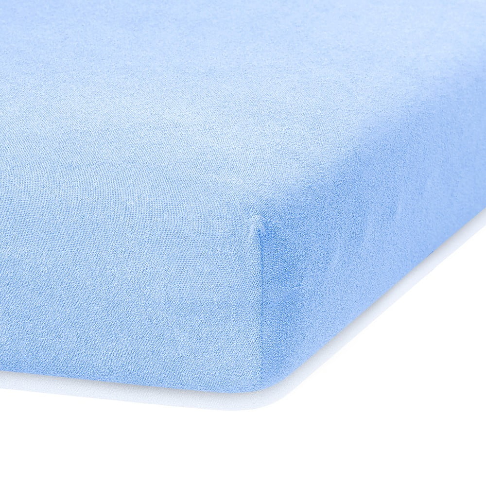Světle modré elastické prostěradlo s vysokým podílem bavlny AmeliaHome Ruby, 80/90 x 200 cm