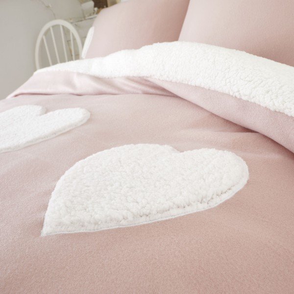 Růžové fleecové povlečení s motivem srdce Catherine Lansfield, 135 x 200 cm-image-2