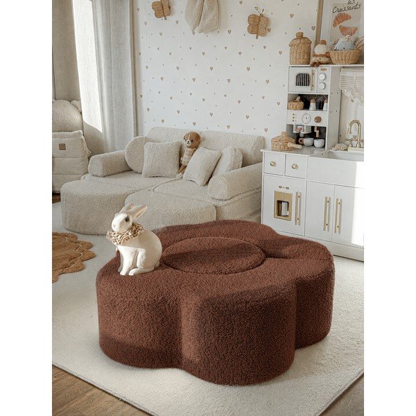 Hnědé pěnové hřiště 3 ks z materiálu bouclé výška 27 cm 88x90 cm – Meowbaby-image-3