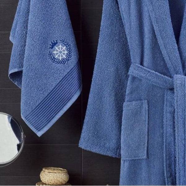 Modrý bavlněný župan a ručník v sadě velikost S/M – Mila Home-image-1