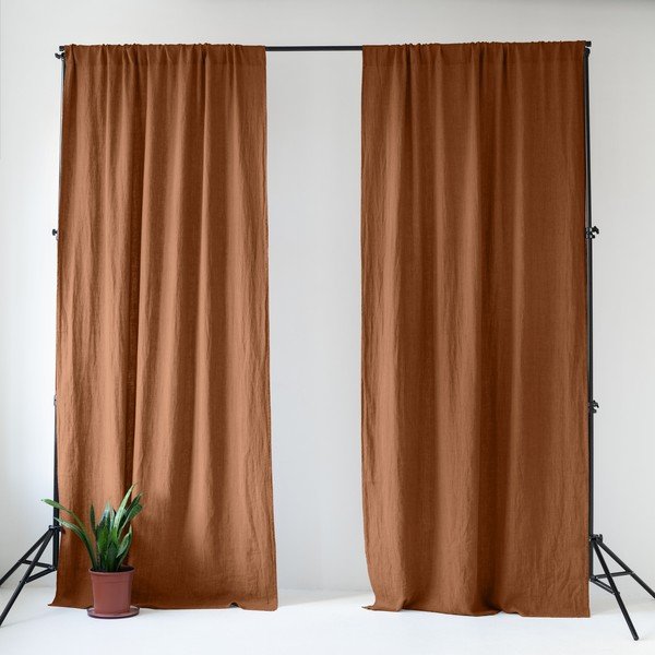 Hnědý lněný závěs 140x300 cm Hazelnut – Linen Tales