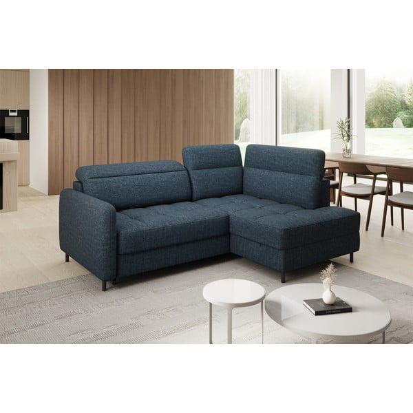 Modrá sametová rozkládací/s úložným prostorem rohová pohovka (pravý roh/do L) Barea – ELTAP-image-3