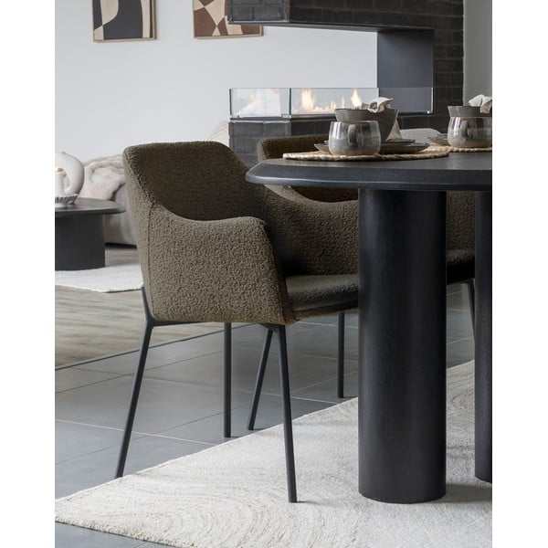 Hnědé čalouněné jídelní křeslo s područkami Melilla – House Nordic-image-1