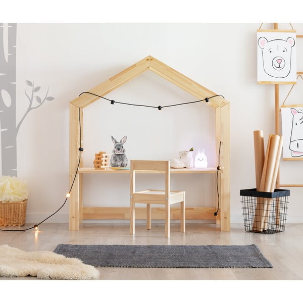 Domečkový dětský pracovní stůl z borovicového dřeva Adeko Bran, 40 x 111 cm