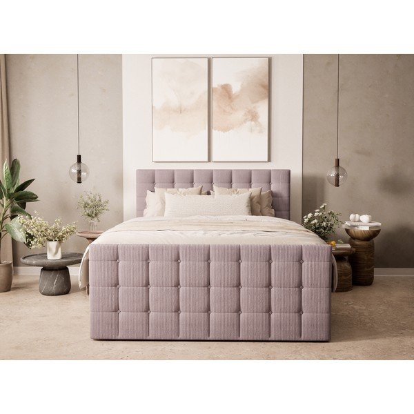 Fialová boxspring postel s úložným prostorem 200x200 cm Tasca – Maison de Rêve-image-4