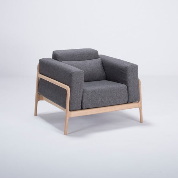 Křeslo s konstrukcí z dubového dřeva s tmavě šedým textilním sedákem Gazzda Fawn-image-2