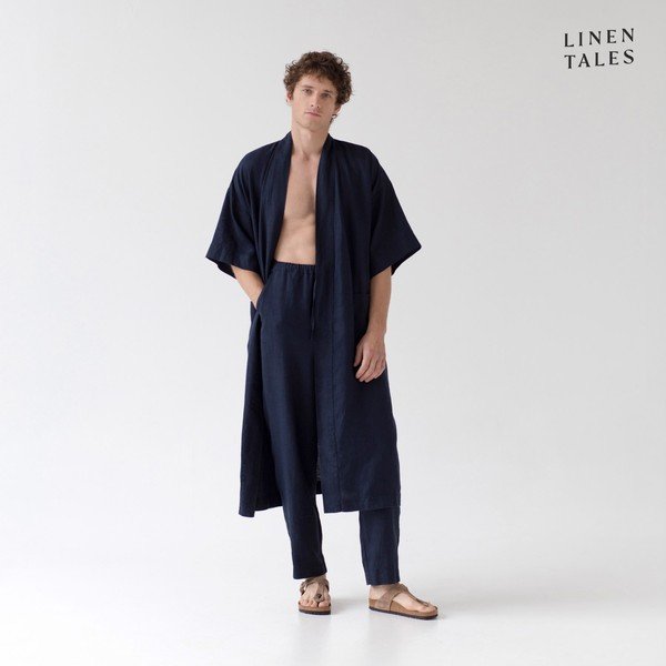 Tmavě modrý lněný župan velikost S/M Summer – Linen Tales-image-4