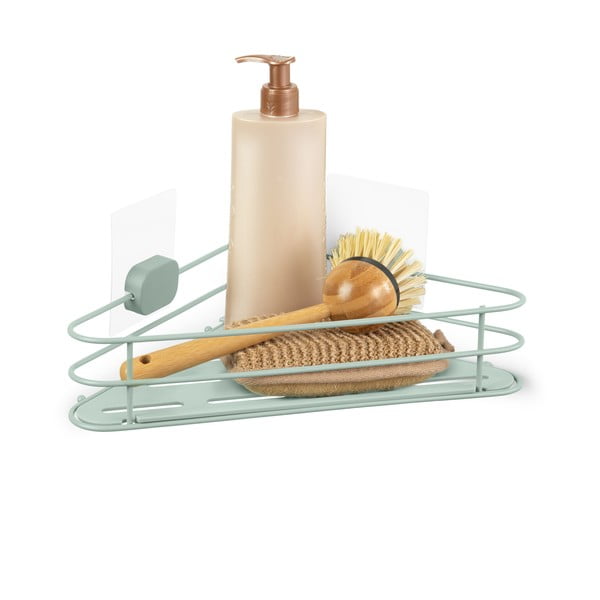 Zelená rohová samodržící kovová koupelnová polička Grena – Compactor-image-3