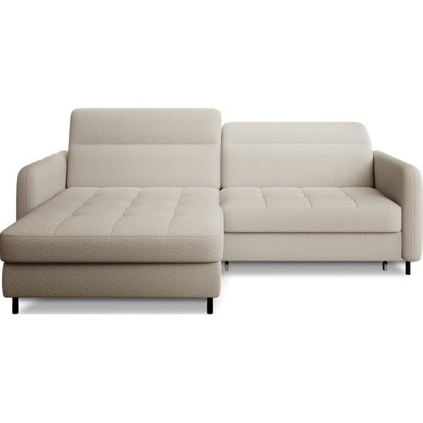 Béžová rozkládací/s úložným prostorem rohová pohovka z textilie bouclé (levý roh/s lenoškou) Gomsi – ELTAP