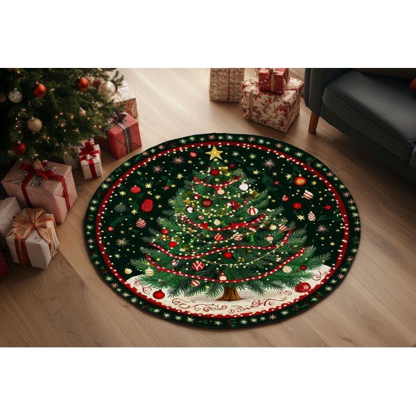 Zelený kulatý koberec s vánočním motivem ø 120 cm – Conceptum Hypnose-image-1
