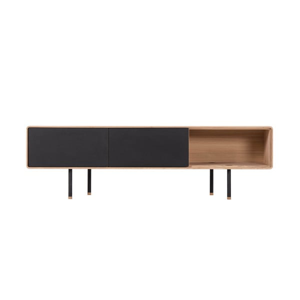 TV stolek z dubového dřeva v černo-přírodní barvě 160x48 cm Fina – Gazzda