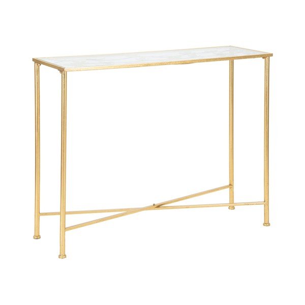 Bílý/ve zlaté barvě konzolový stolek se skleněnou deskou 35x100 cm Butterflies – Mauro Ferretti