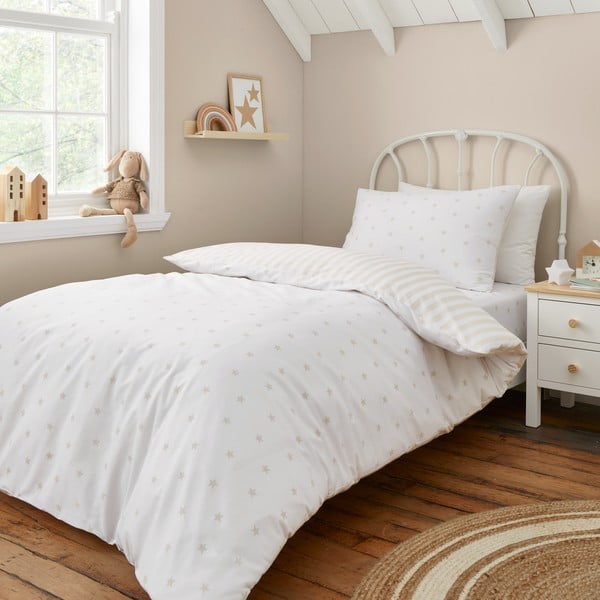 Bílé/béžové bavlněné dětské povlečení na jednolůžko 135x200 cm Mini Star & Stripes – Bianca-image-1