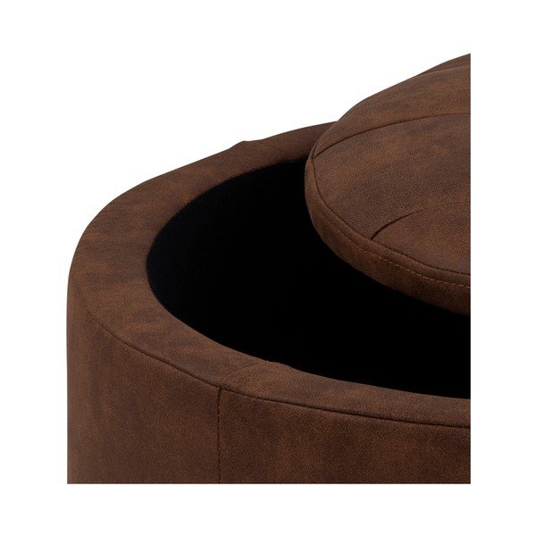 Koňakově hnědý puf z imitace kůže Actona Retina, ⌀ 60 cm-image-1