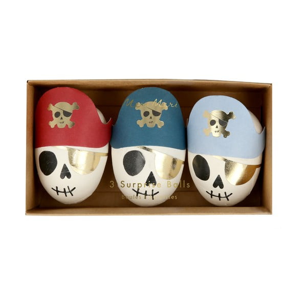 Párty doplňky v sadě 3 ks Pirate Skulls Surprise Balls – Meri Meri