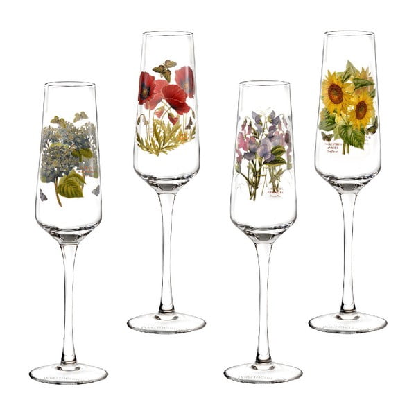 Sada 4 ks skleniček na šampaňské s motivem květin Portmeirion, 230 ml