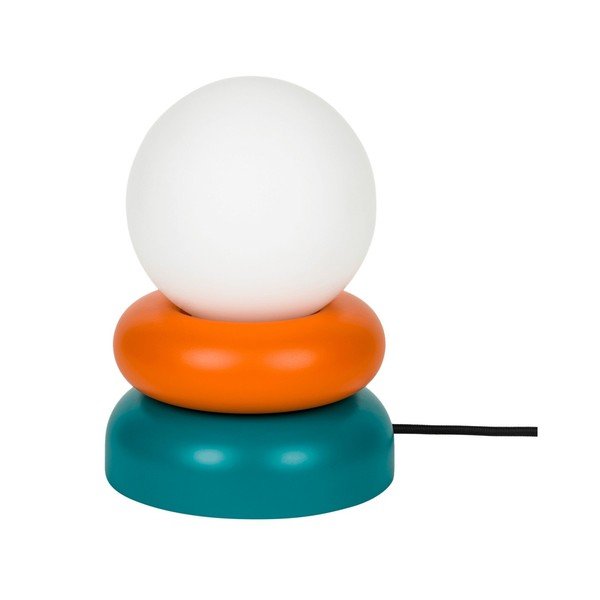 Stolní lampa z masivního dřeva v petrolejové barvě/oranžová se skleněným stínidlem (výška 24 cm) Otem – noo.ma