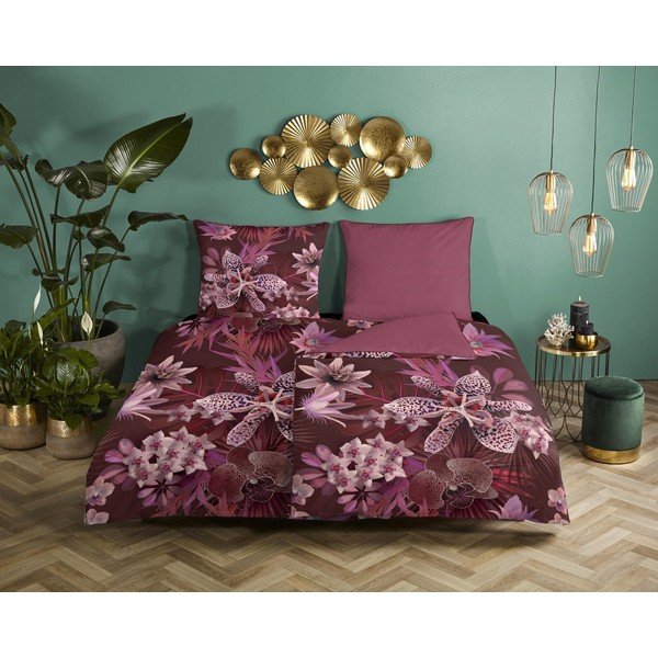 Vínové povlečení na jednolůžko z organické bavlny Descanso Orchid, 140 x 200 cm-image-1