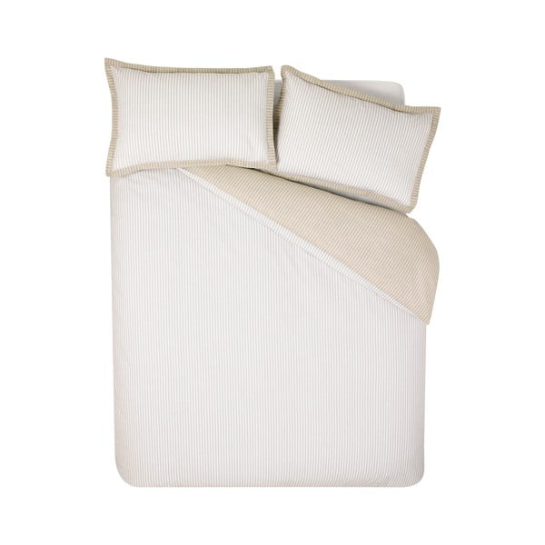 Bílé/béžové povlečení na jednolůžko 135x200 cm Oxford Pinstripe – Catherine Lansfield