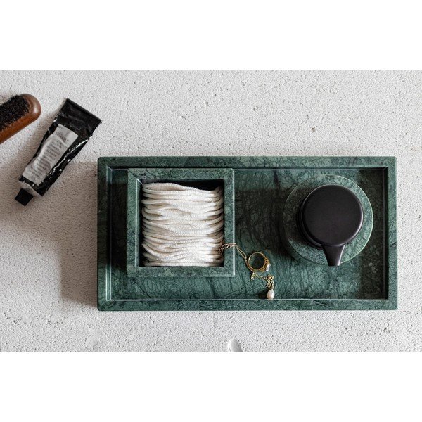 Tmavě zelený mramorový koupelnový organizér na vatové tampony Marble – Mette Ditmer Denmark-image-1