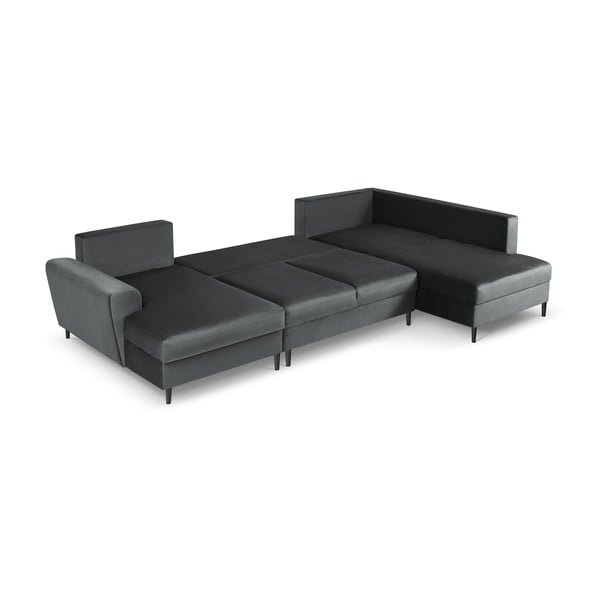 Tmavě šedá sametová rozkládací/s úložným prostorem rohová pohovka (pravý roh/do "U") Kyoto – Cosmopolitan Design-image-2