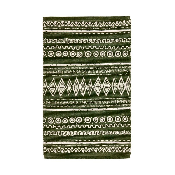 Zeleno-bílý bavlněný koberec Webtappeti Ethnic, 55 x 110 cm