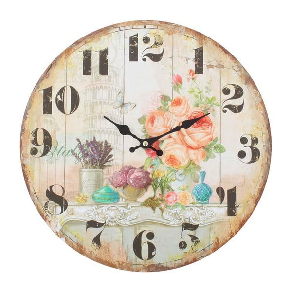 Dřevěné nástěnné hodiny Roses Deco, 34 cm