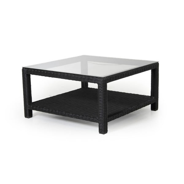 Černý zahradní stolek se skleněnou deskou Brafab Ninja, 90 x 90 cm