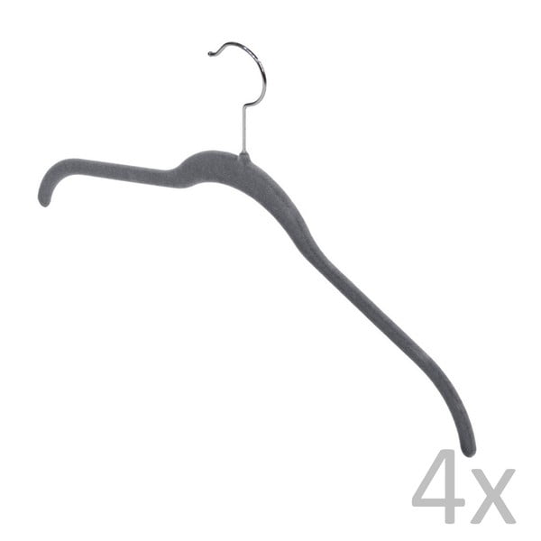 Sada 4 šedých ramínek Domopak Velvet Hangers-image-1