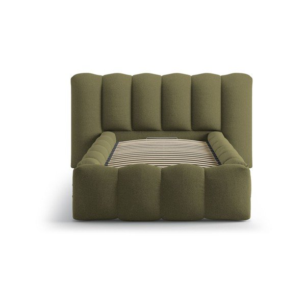 Khaki čalouněná jednolůžková postel s úložným prostorem s roštem 90x200 cm Lupine – Micadoni -image-3