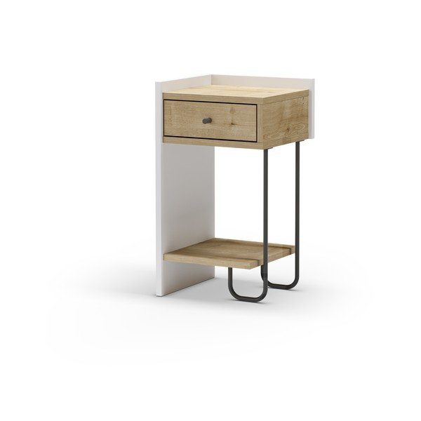 Bílý/v přírodní barvě noční stolek v dekoru dubu s poličkami Mercure – Marckeric-image-3