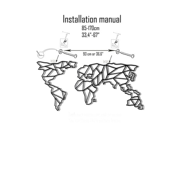 Nástěnná kovová dekorace Map Of The World Clear, 85 x 170 cm-image-2