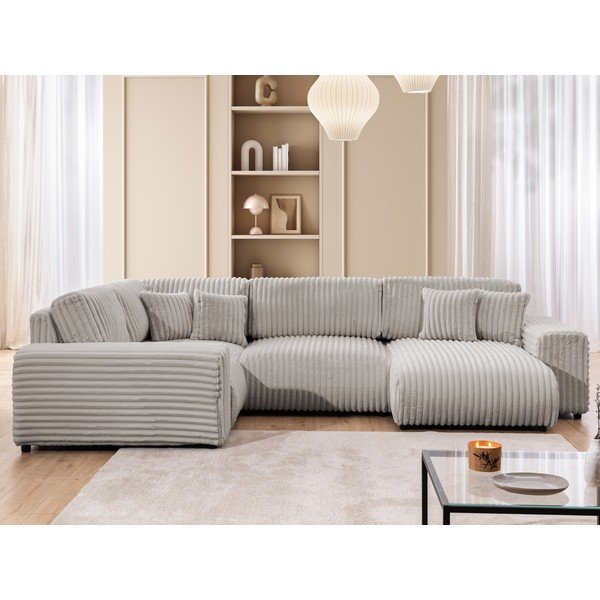 Světle šedá manšestrová rohová pohovka (levý roh/do "U") Justin – Ropez-image-1