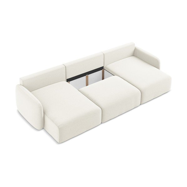 Krémová sametová rozkládací/s úložným prostorem rohová pohovka (do "U") Kalena – Makamii-image-4