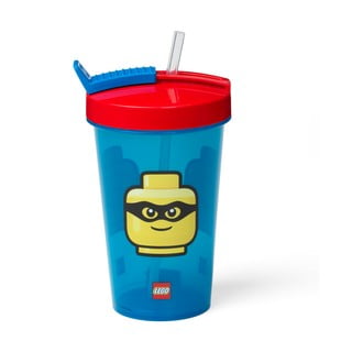 Modrý kelímek s červeným víčkem a brčkem LEGO® Iconic, 500 ml