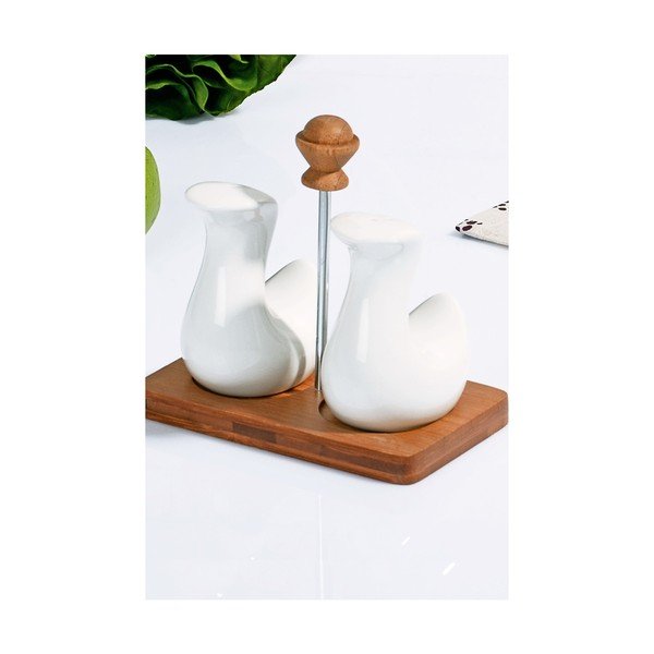 Set porcelánové pepřenky a slánky na bambusovém podnosu Monique-image-1