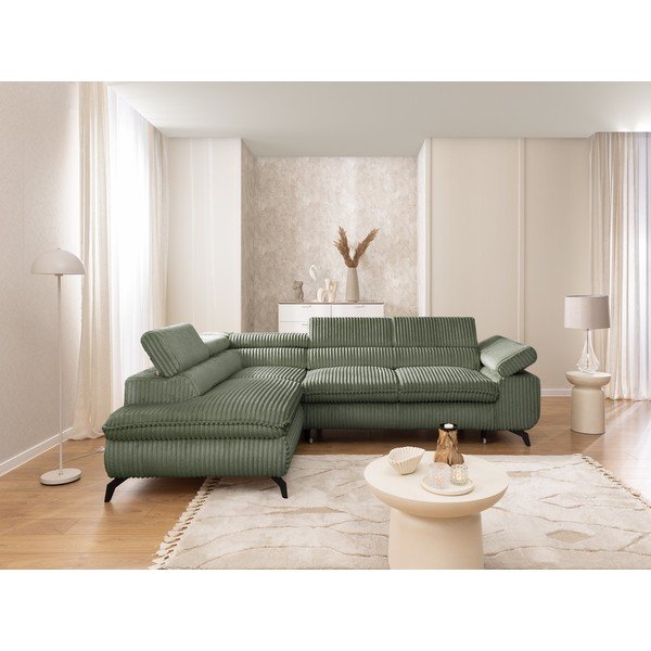 Zelená manšestrová rohová pohovka (levý roh/do L) Marbeya  – Ropez-image-4