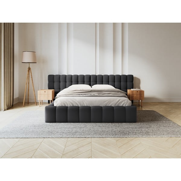 Černá čalouněná dvoulůžková postel s úložným prostorem a roštem 180x200 cm Mamaia – Micadoni Home-image-1