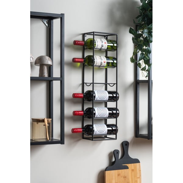 Černý nástěnný kovový regál na víno počet lahví 6  Single  – PT LIVING-image-1